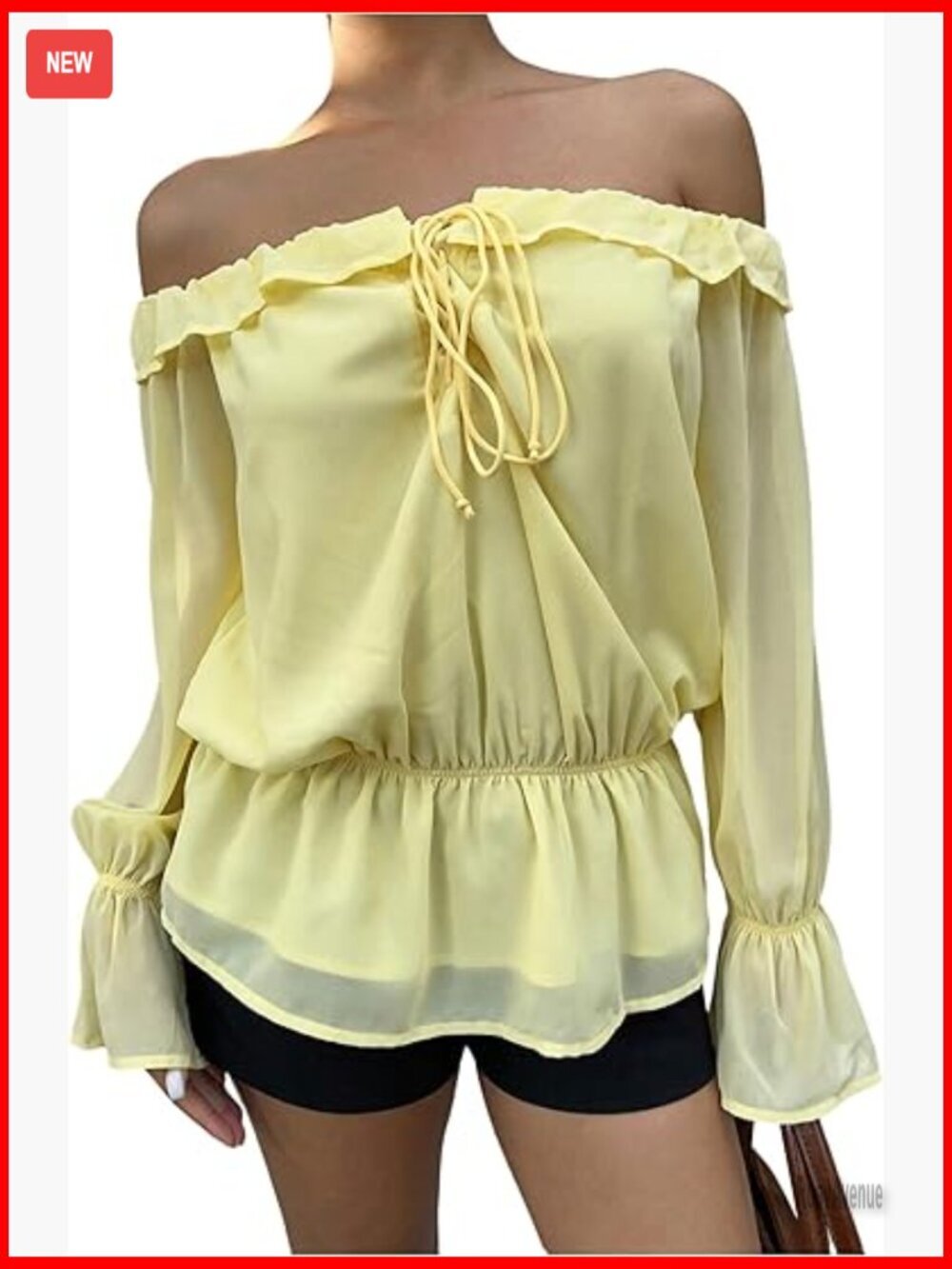 Women's Off Shoulder Tie Front Long Sleeve Chiffon Blouse Top